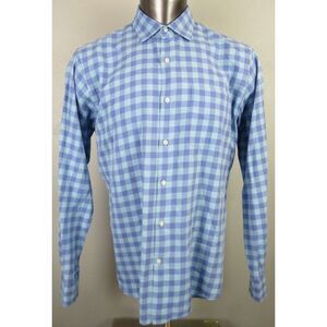 Mens Peter Millar Button Front Shirt Size L Cotton Long Sleeve Blue Cotton Silk